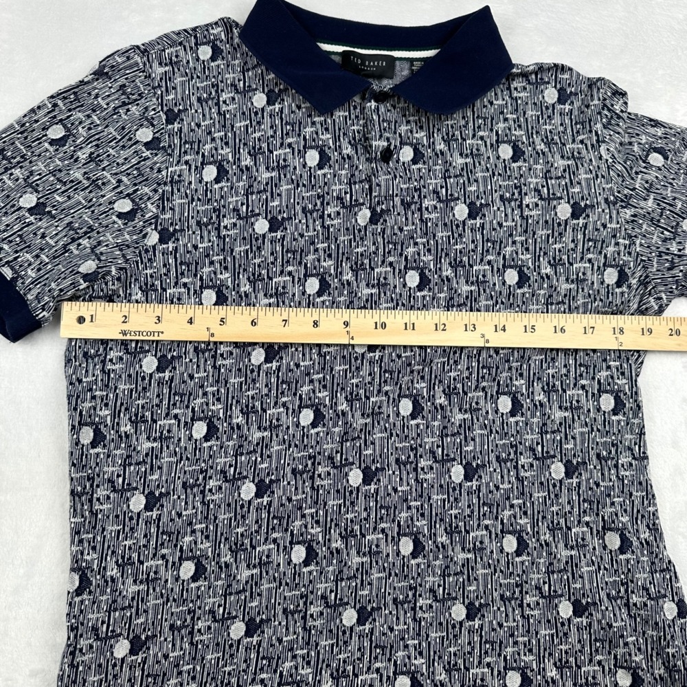 Ted Baker Mens Polo 3 Medium Fits Small Navy Polka Dot Short Sleeve Geometric - Picture 3 of 6
